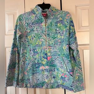 LILLY PULITZER Loves Texas Skipper Pullover UPF 50 Sz S Multicolor 1/4 Zip EUC